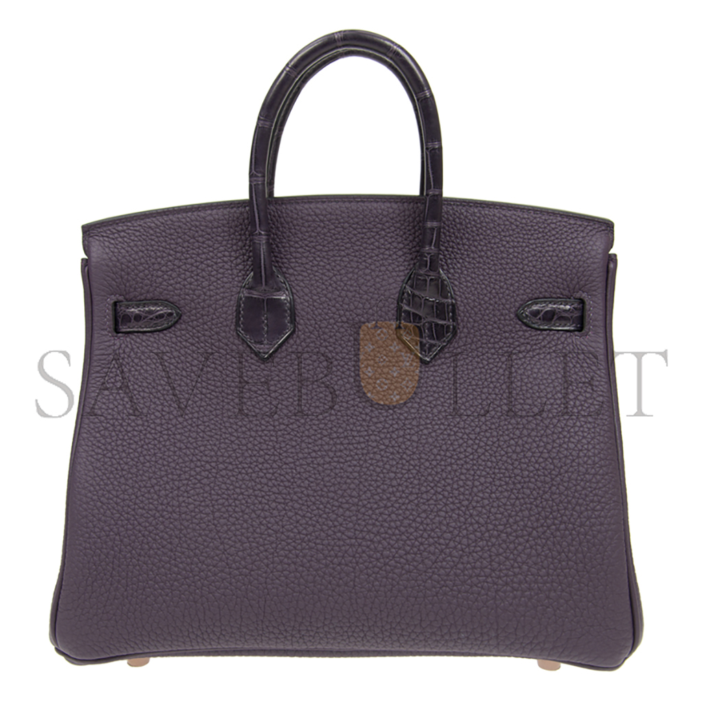HERMÈS MASTER BIRKIN 25 CROCODILE AND TOGO LEATHER GRAPE PURPLE GOLD BUCKLE H076216CK19 (25*20*13cm)